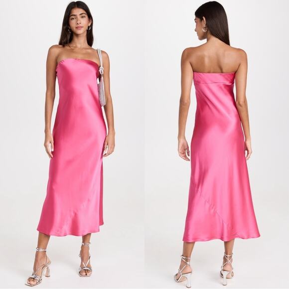 Reformation Joanna Strapless Slinky Silk Midi Dress Size XL Flambe Pink - Picture 1 of 5